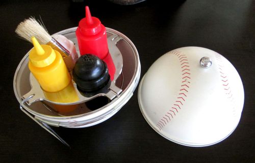 BASEBALL SHAPED Condiment Caddy BBQ TAILGATE PARTY Decorative KETCHUP MUSTARD !!