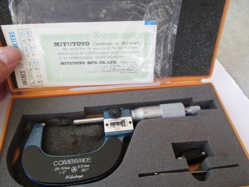 CLEAN MITUTOYO NO 159-102 1-2&#034; COMBIMIKE MICROMETER DIGITAL INCH METRIC W/ CASE