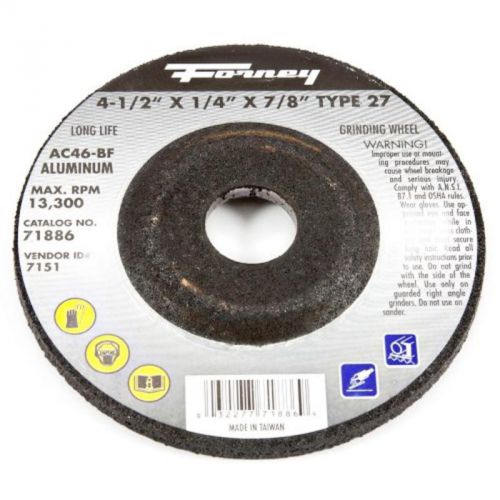 4-1/2&#034; x 1/4&#034; aluminum type 27 grinding wheel with 7/8&#034; arbor, ac46-bf forney for sale