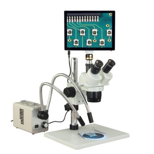 Trinocular 5X-10X-15X-20X-30X-60X 5MP Touchpad Stereo Microscope+20W LED Light