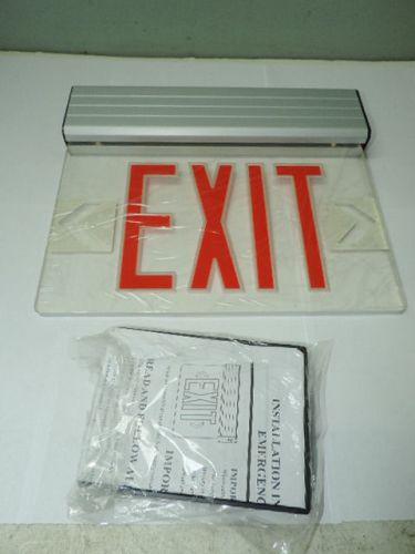 Red led emergency exit light sign ceiling edge lit battery backup alum. single for sale