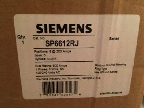 NEW! SIEMENS OUTDOOR RING TYPE UNI-PAK METERING SP6612RJ BUS RATING 600 AMPS