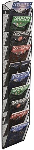 Displays2go Wall Mount Literature Rack Organizer, 10 Pockets, Black Steel Mesh