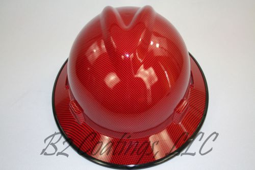 New custom msa v-gard (full brim) hard hat w/fas-trac ratchet red carbon fiber for sale