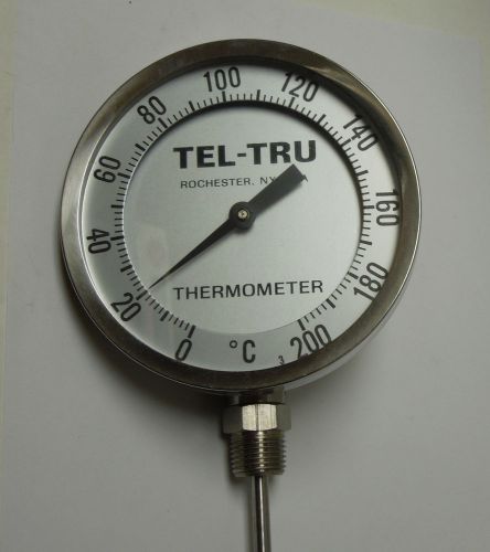 TEL-TRU THERMOMETER 5&#034; FACE 0/200*CELSIUS 15&#034; STEM ST BACK CONN. 1/2 NPT &lt;361WHY