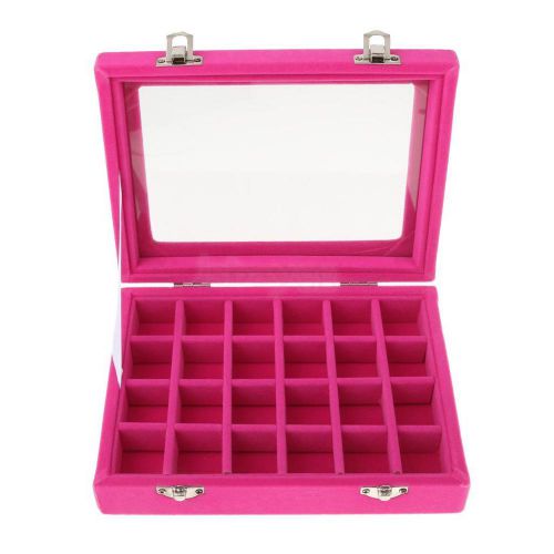 24 Slot Velvet Mirrored Jewelry Display Box Rings Nail Art Organizer - Rosy