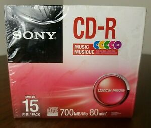 Sony CD-R Music 15 Pack 80 min Discs w/ Cases Color Collection New Sealed