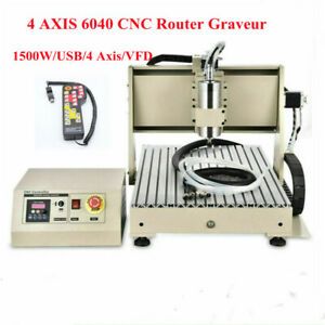 USB 4 Axis 6040-1500w 1.5KW VFD CNC Router Engraving Milling Machine +Remote