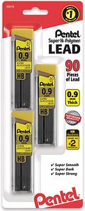 Pentel Super Hi-Polymer Lead Refills, 0.9 mm, 90 Pieces C29BPHB3,Gray