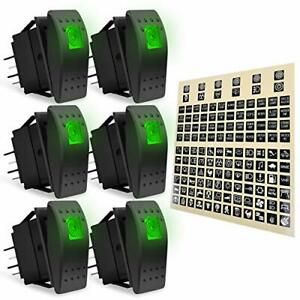 eFuncar 6PCS Rocker Switch 12V 24V ON/Off Green LED Light 4 Pin SPST Waterpro...