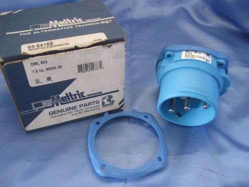 Meltric inlet / plug (63-64163) dsn, 60a, 7.5 hp, nema 4x, new surplus for sale