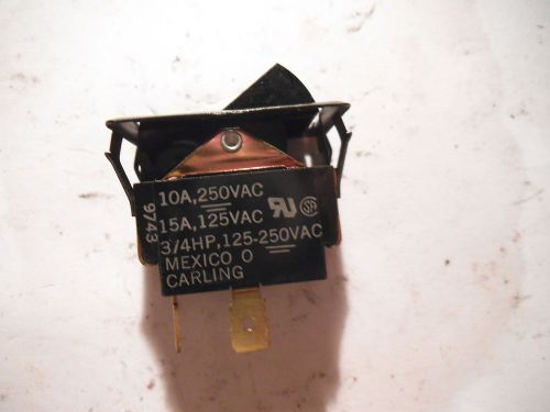 CARLING 3/4 HP ROCKER switch 2 terminals 10A @ 250VAC, 15A @ 125VAC - USED