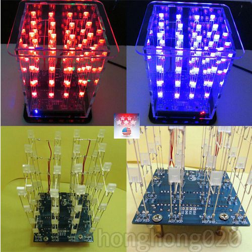 New diy colorful 4*4*4 3d led light squared white led blue&amp;red ray led cube kit for sale