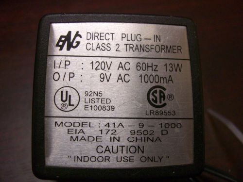 Genuine ENG 41A-9-1000  1729502D  IP 120v 60hz 13w  OP 9v 1000ma