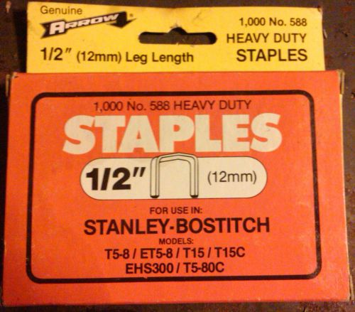 1000 No. 588 Genuine Arrow 1/2&#034; (12mm) Heavy Duty Staples NIP