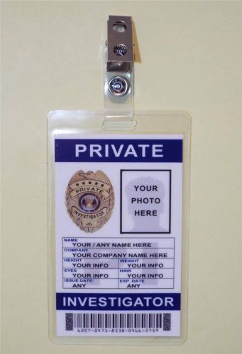 Private investigator id badge &gt;&gt;fully customizable with your photo &amp; info&lt;&lt; for sale