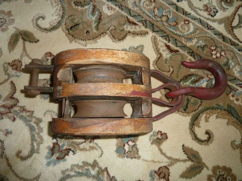 Wood Bodied Vintage Antique Double Sheave Hoist With Original Paint