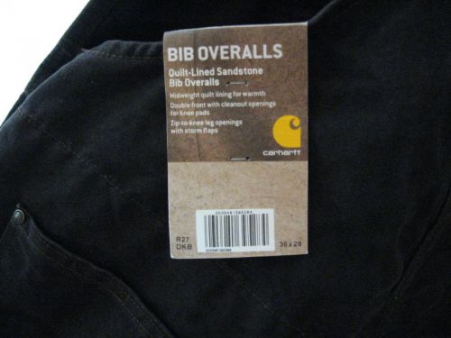 CARHARTT R27 DKB 36 28 Bib Overalls,Brown,Size 36x28 In