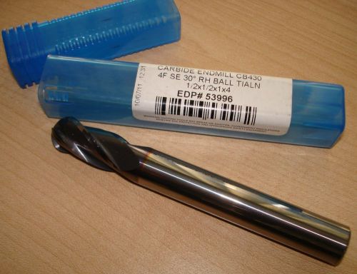 Niagara 1/2&#034; 4 fl carbide c430 single end 4&#034; long tialn ball end mill edp# 53996 for sale