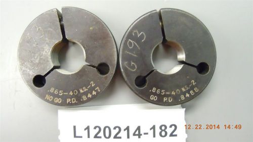 Thread Ring Gage Set .865-40 NS-2 Go .8488 No Go .8447 West &amp; Dodge