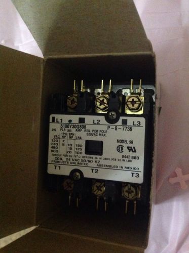 New 38393 / P-8-7736 CONTACTOR 3 POLE 24V COIL-25 AMP, 3 POLE DOUBLE BREAK