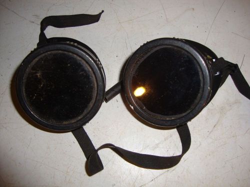 Vtg Plastic Welding / Motorcycle Goggles  Glass Lenses  Black