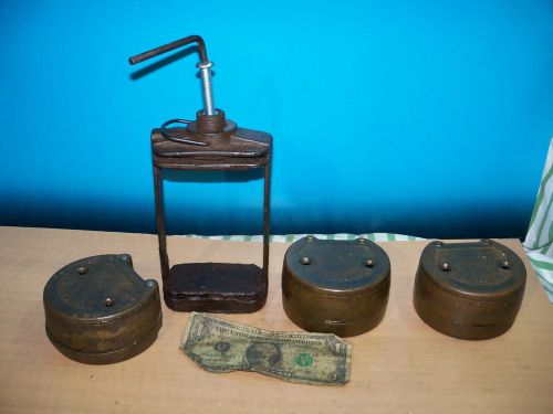 Vintage Hanau Steel Dental Denture Press w 3 Solid Brass Flasks