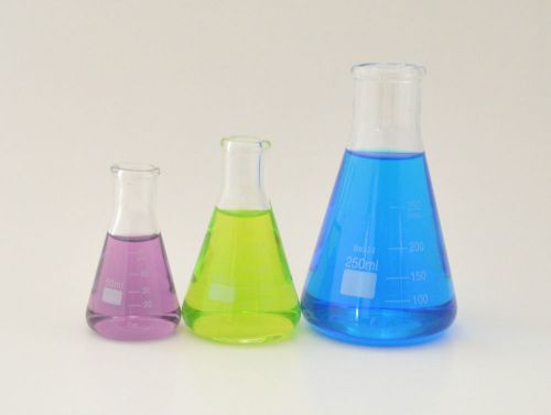 2 Sets Erlenmeyer Flasks 50mL 100mL 250 mL Borosilicate Glass Measuring Lab New