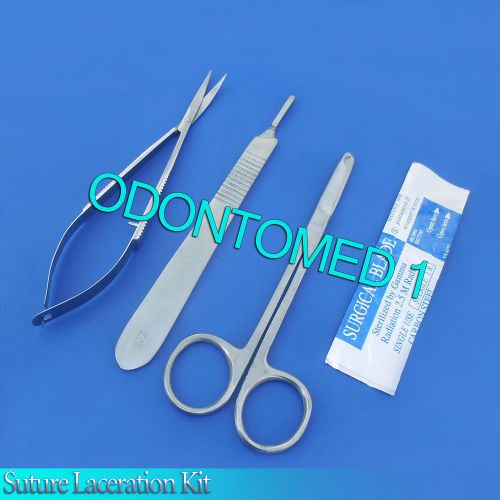 3 PCS SUTURE LACERATION KIT+CASTROVIEJO SCISSORS 4.5&#034;+SCALPEL HANDLE#3+BLADE #15