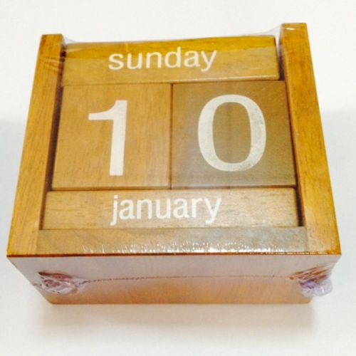 1pc vintage dark brown wood classic perpetual calendar blocks desk tabletop for sale