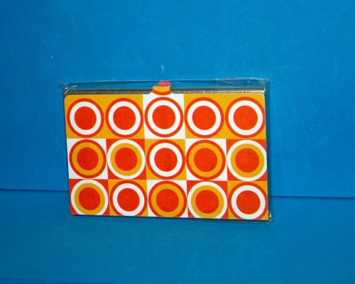 ORANGE/WHITE/ CIRCLES &amp; SQUARES RETRO DESIGNS BUSINESS CARD ID HOLDER METAL CASE