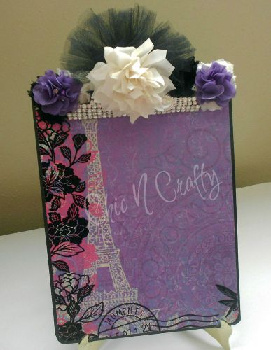 Effiel Tower Rhinestone &amp; Flower Embellished Clipboard/Altered Art/Exclusive