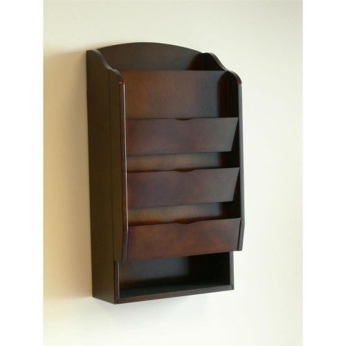 Home Office Door / Wall Mount Organizer Letter Holder Mail Sorter In Dark Walnut