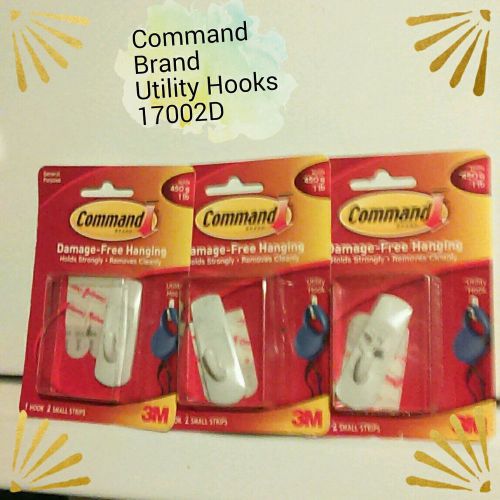 Lot of 3 packs command brand 1 hook 2 small strips utility 3m damage free hanger for sale