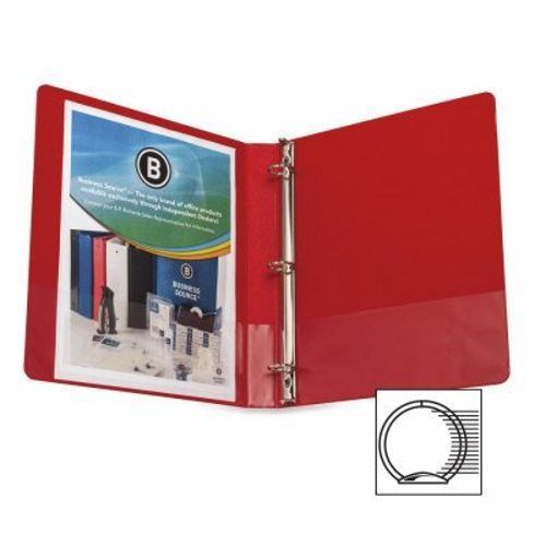 Business Source Round Ring Binder, w/ Pockets, 1&#034;, Red (BSN28550)