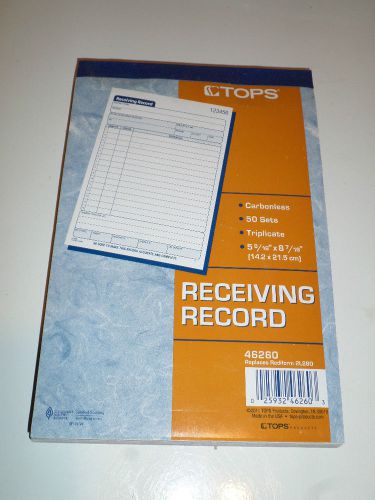 Tops 46260 receiving record book carbonless triplicate 5 9/16&#034; x 8 7/16&#034; 50 sets for sale