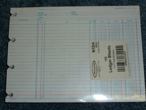 New Wilson Jones White N1D 100/pk Ledger Balance Sheets 7 1/2&#034;x10 3/8&#034; 3 Columns