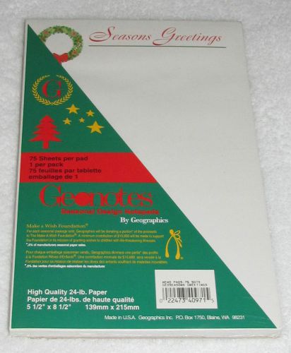 NEW! GEONOTES SEASONAL DESIGN NOTEPAD BY GEOGRAPHICS SEASONS GREETINGS 75 SHEETS