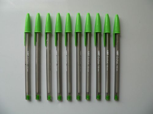 10 BIC CRISTAL BOLD LIME GREEN BALL POINT PENS 1.6MM STICK CRYSTAL LIGHT GREEN