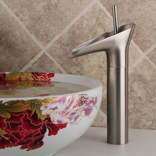 Modern Single Hole Brushed Nickel Vessel Sink Waterfall Faucet Tap Free Shipping