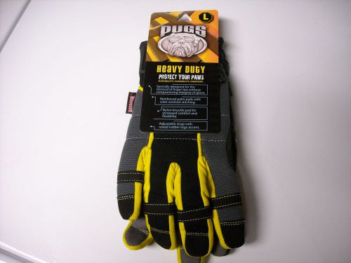 NWT MENS L  PUGS  BLACK/GRAY/YELLOW HEAVY DUTY WORK GLOVES W/  RED TAG LOGO