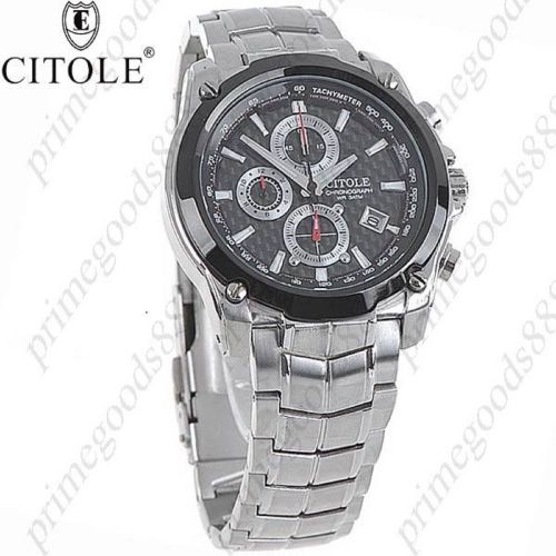 Tachometer Chronograph Date Indicator Quartz Wrist High Quality Black Silver