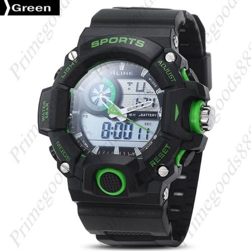 Black digital analog silicone waterproof sports wrist wristwatch men&#039;s green for sale