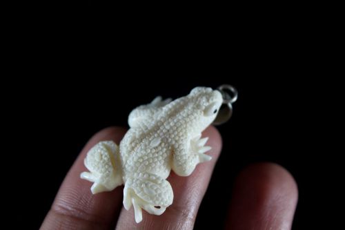 Carved Buffalo Bone Pendant Frog 2&#034; Handmade Jewelry w 925 Silver Bail #2