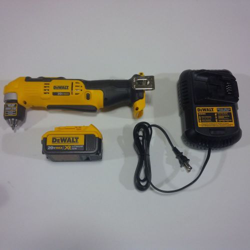 New Dewalt DCD740 20V 3/8&#034; Angle Drill, 2 DCB204 4.0 Batteries, Charger 20 Volt