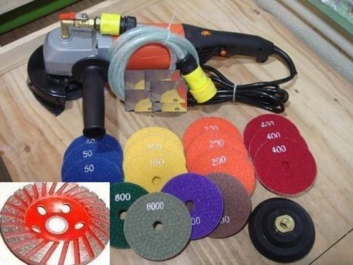 5 Inch Variable Speed 220V Wet Polisher Diamond 20 Pad 2 Cup Wheel Stone Granite