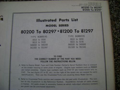 Briggs and stratton parts list model series 80200 to 80297 and 81200 to 81297 for sale