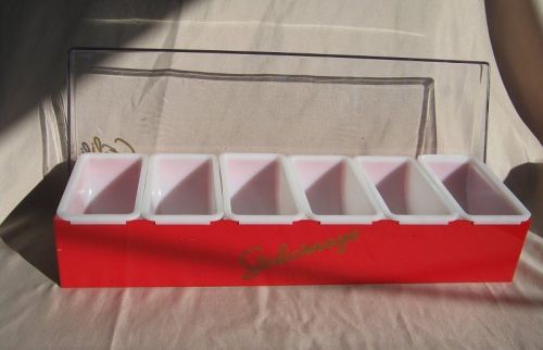 STOLI BAR CADDY CONDIMENT TRAY 6 BIN DISPENSER WITH COVER EUC