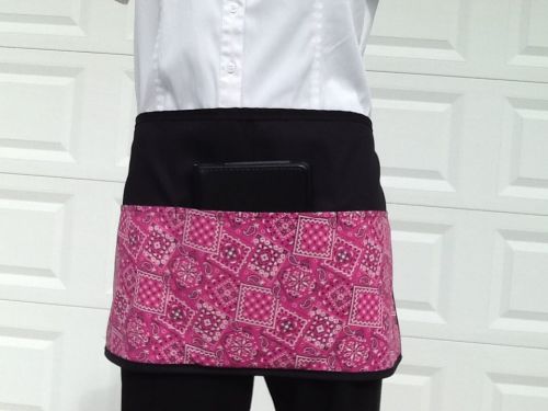 BLACK Pink 3 POCKET WAITRESS WAIST APRON BAR CAFE SERVERS   Resturant -USA