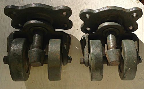 2 Vintage Industrial Iron Caster Wheels Swivel Steam Punk Machine Age Payson NOS